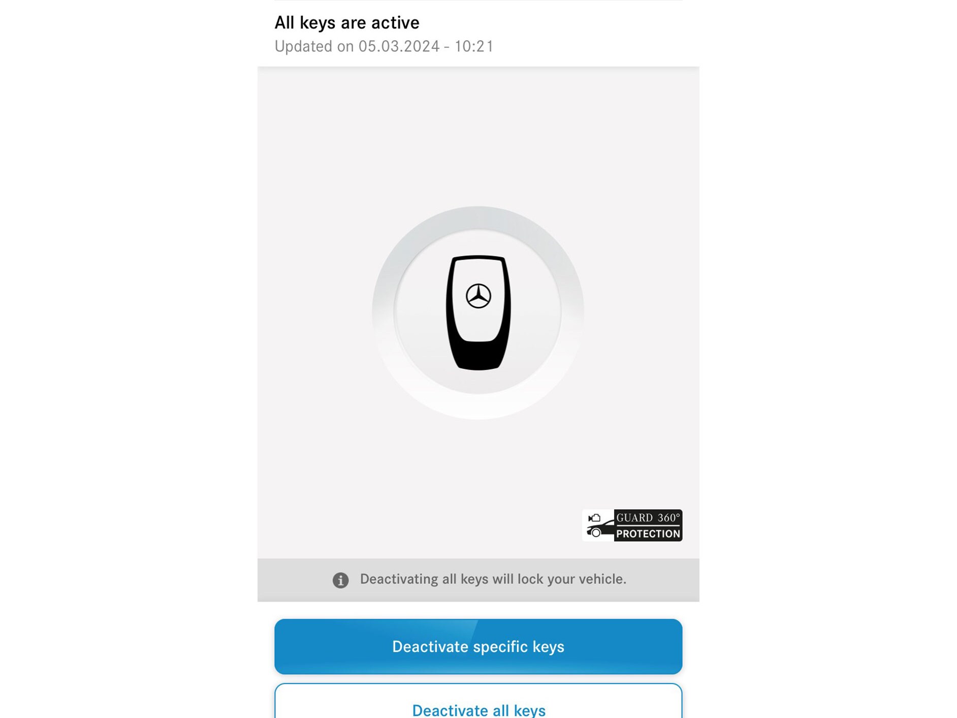 Pe un smartphone este afișat meniul extraopțiunii digitale Dezactivare cheie în caz de urgență.