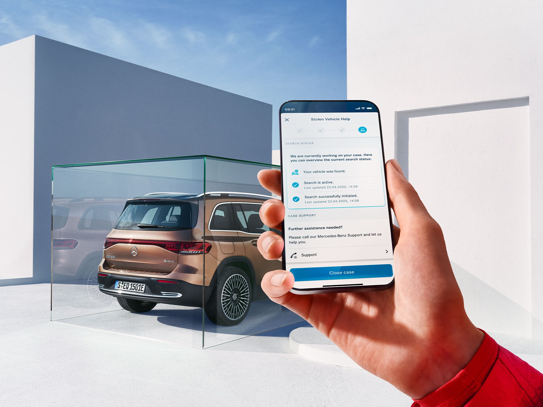 Pe un smartphone se oferă asistență în caz de furt al autovehiculului prin intermediul Extraopțiunii digitale Guard vehicle.