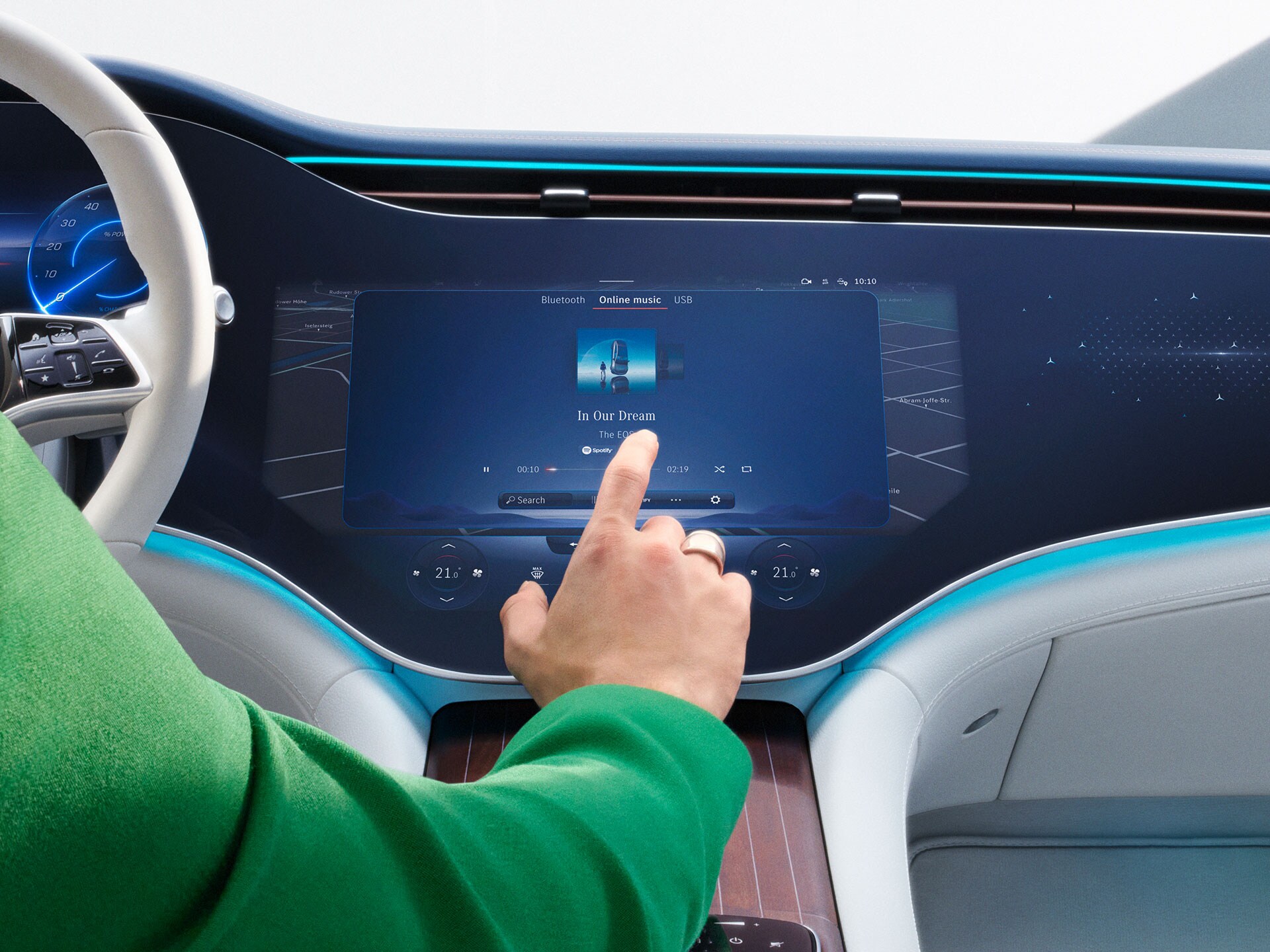 Audio Streaming cu MBUX în interiorul unui Mercedes-Benz.
