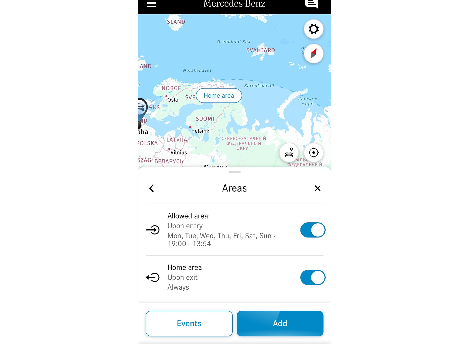 Datorită extraopțiunii digitale Monitorizarea geografică a autovehiculului, pe un smartphone este afișat dacă un autovehicul se deplasează în interiorul sau în exteriorul unei zone predefinite.