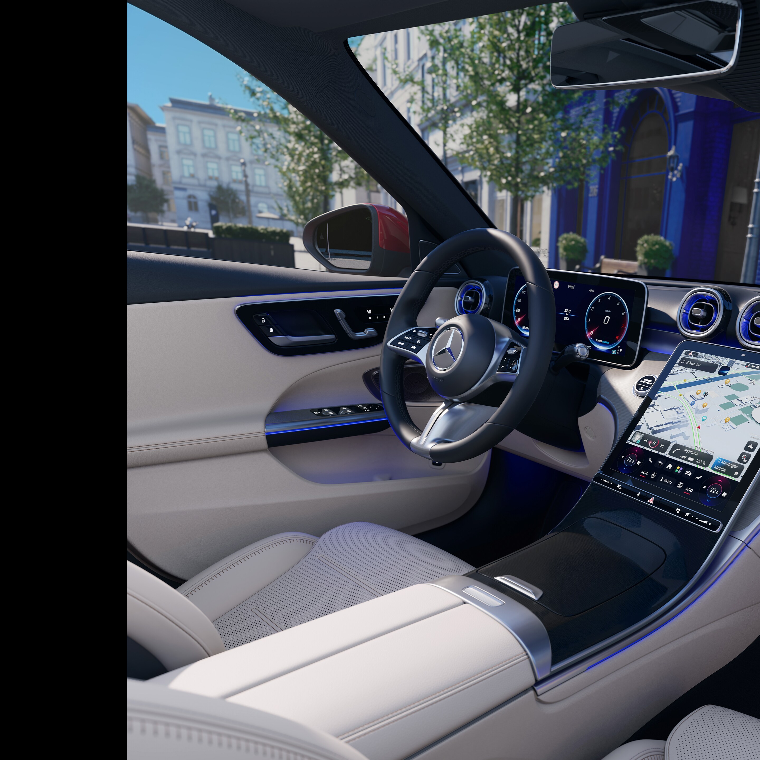 Interiorul Clasei C model T de la Mercedes-Benz.