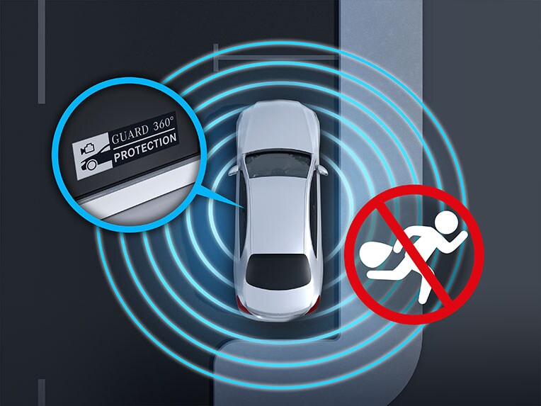 Limuzina clasa C Mercedes-Benz cu funcție de protecție a autovehiculului GUARD 360° Plus.