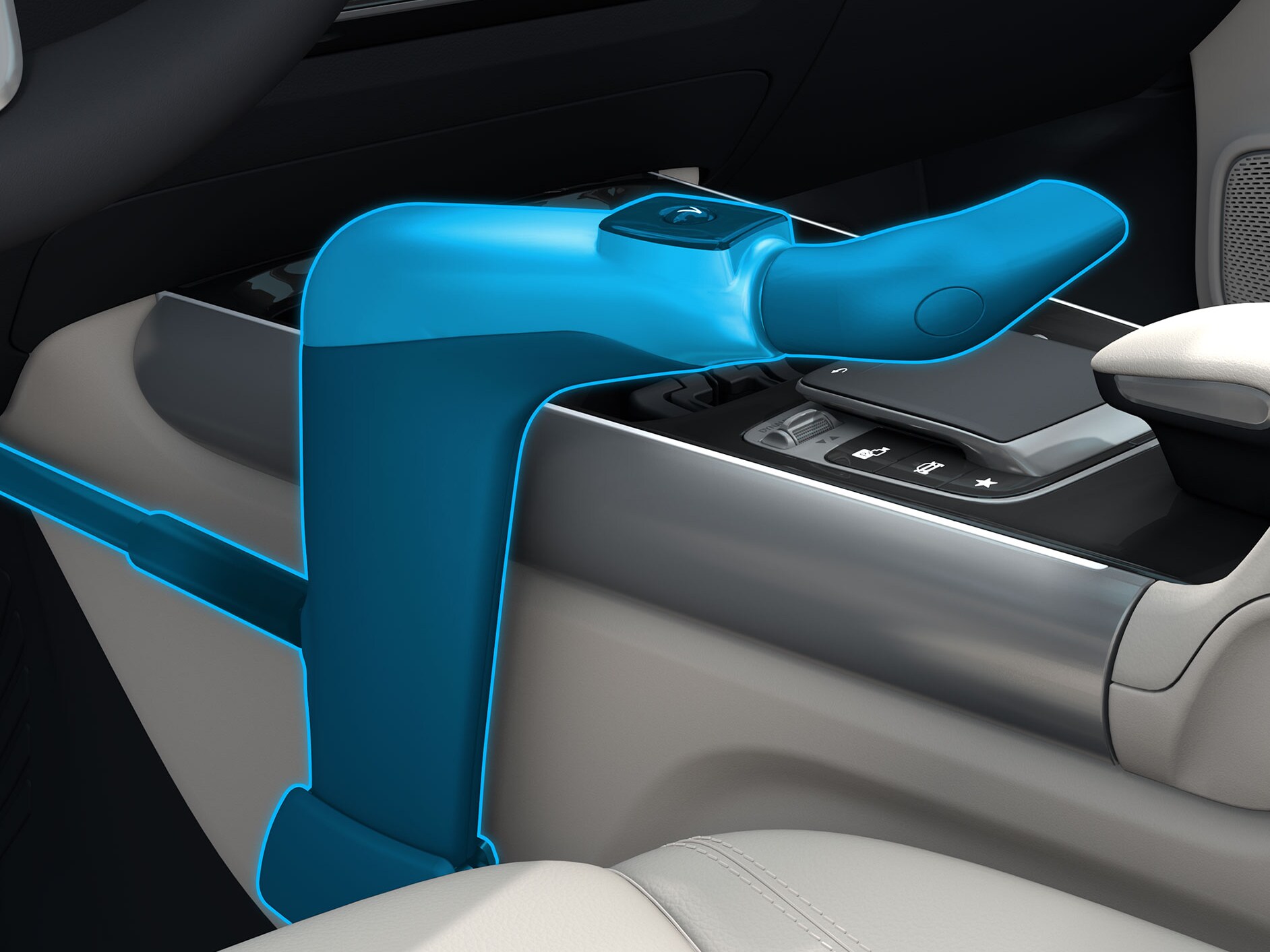 O imagine detaliată a manetei de comandă Classic în combinație cu un autovehicul adaptat persoanelor cu dizabilități.