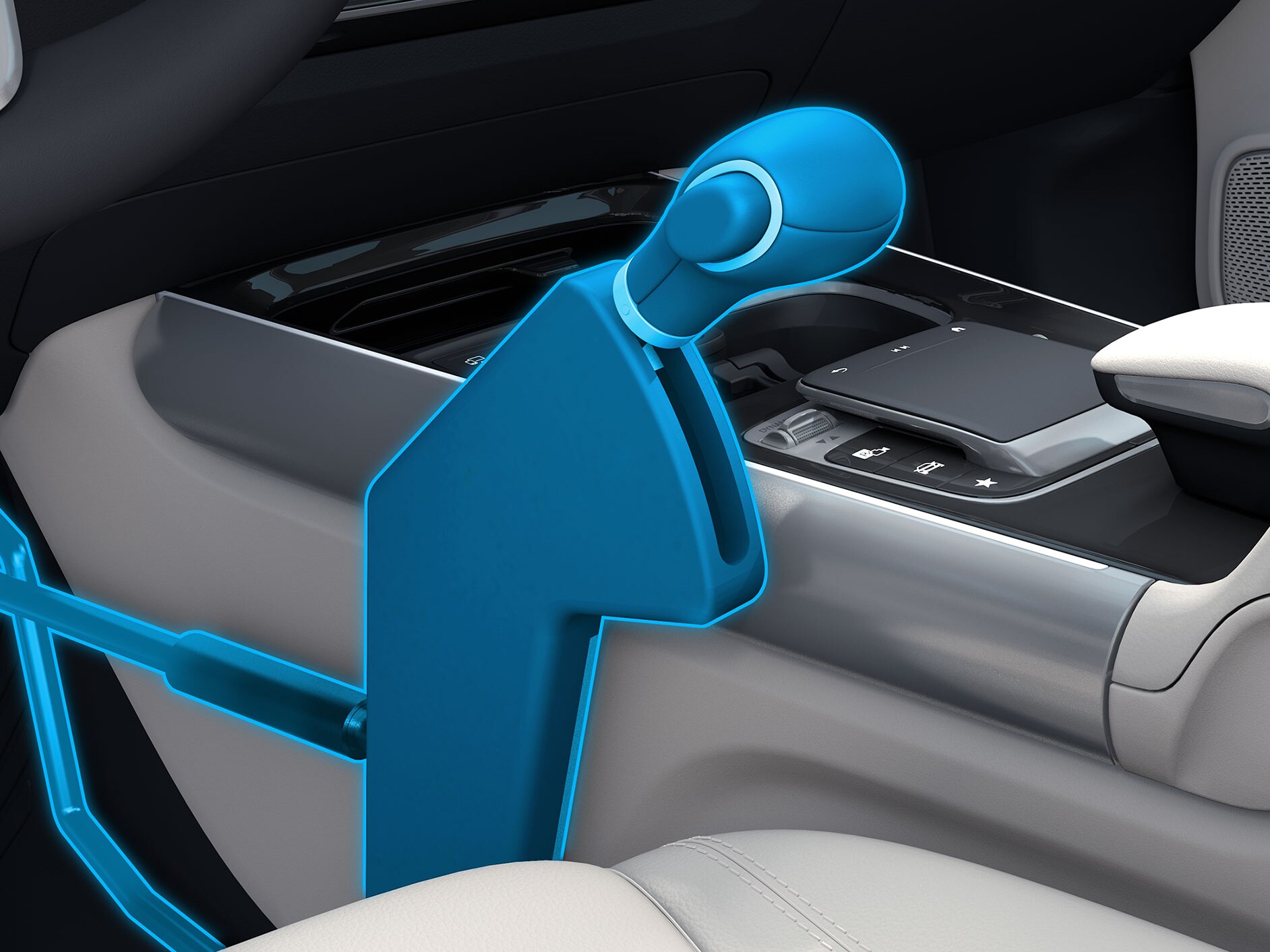 O imagine detaliată a manetei de comandă Easy Speed în combinație cu un autovehicul adaptat persoanelor cu dizabilități.