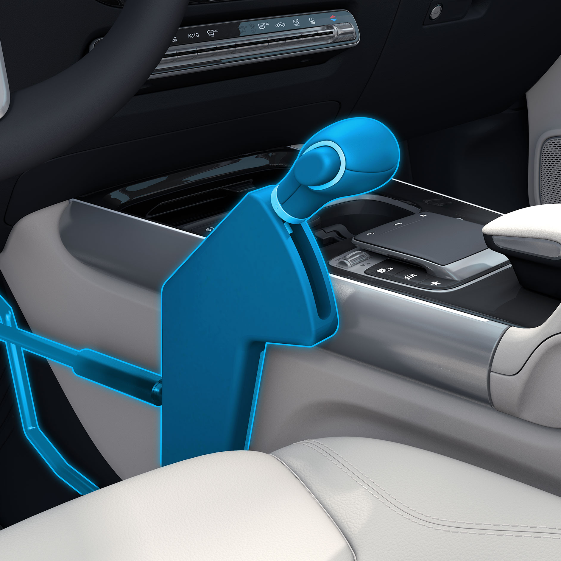 Maneta de comandă Easy Speed | Sisteme de asistență la rulare | Mercedes-Benz O imagine detaliată a manetei de comandă Easy Speed în combinație cu un autovehicul adaptat persoanelor cu dizabilități.