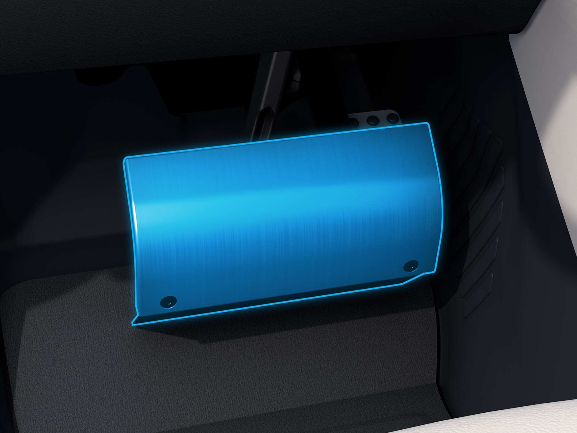 O imagine detaliată a capacului pedalei în combinație cu un autovehicul adaptat persoanelor cu dizabilități.