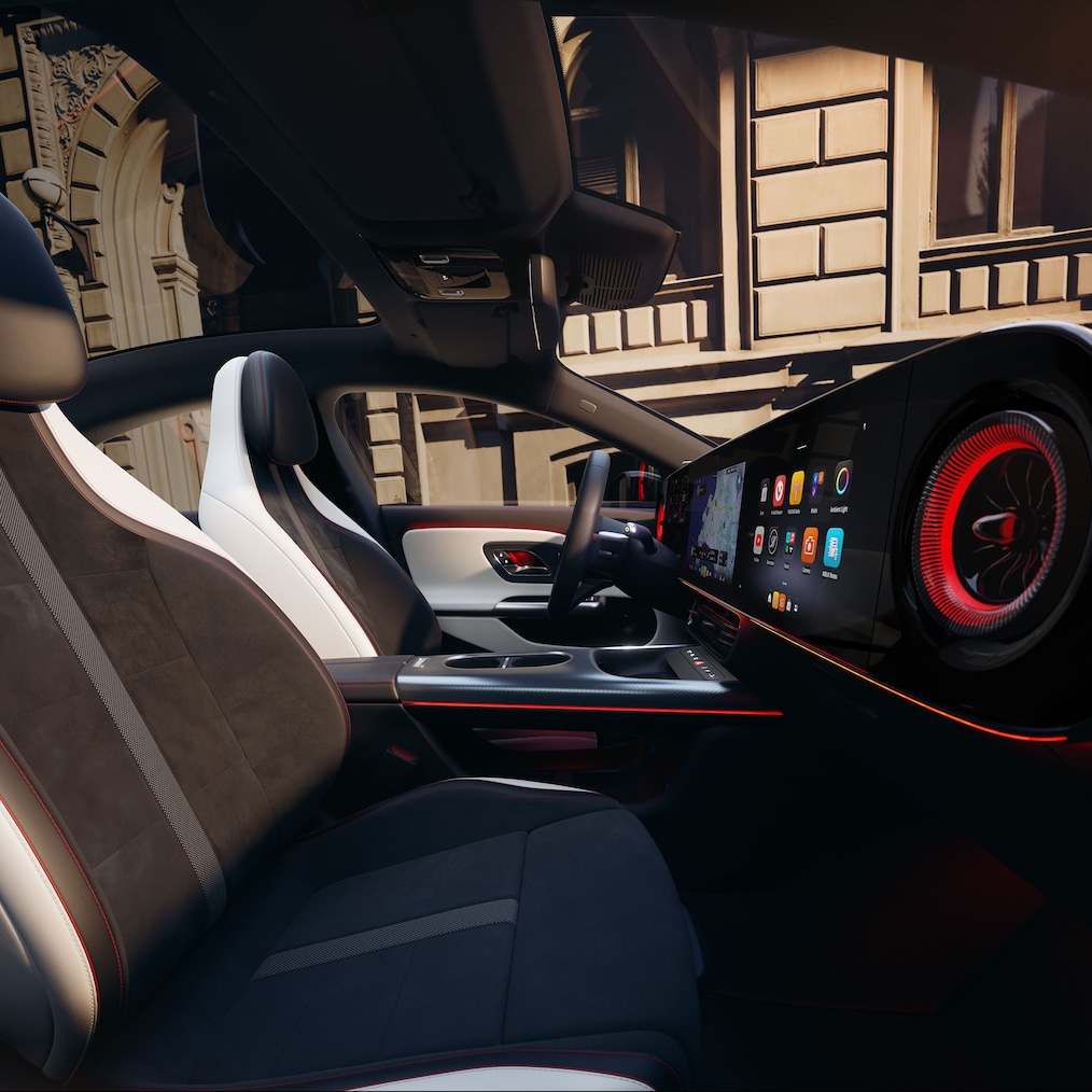 Interiorul cu ecran MBUX Superscreen și scaune sport din modelul Mercedes-Benz CLA C174.