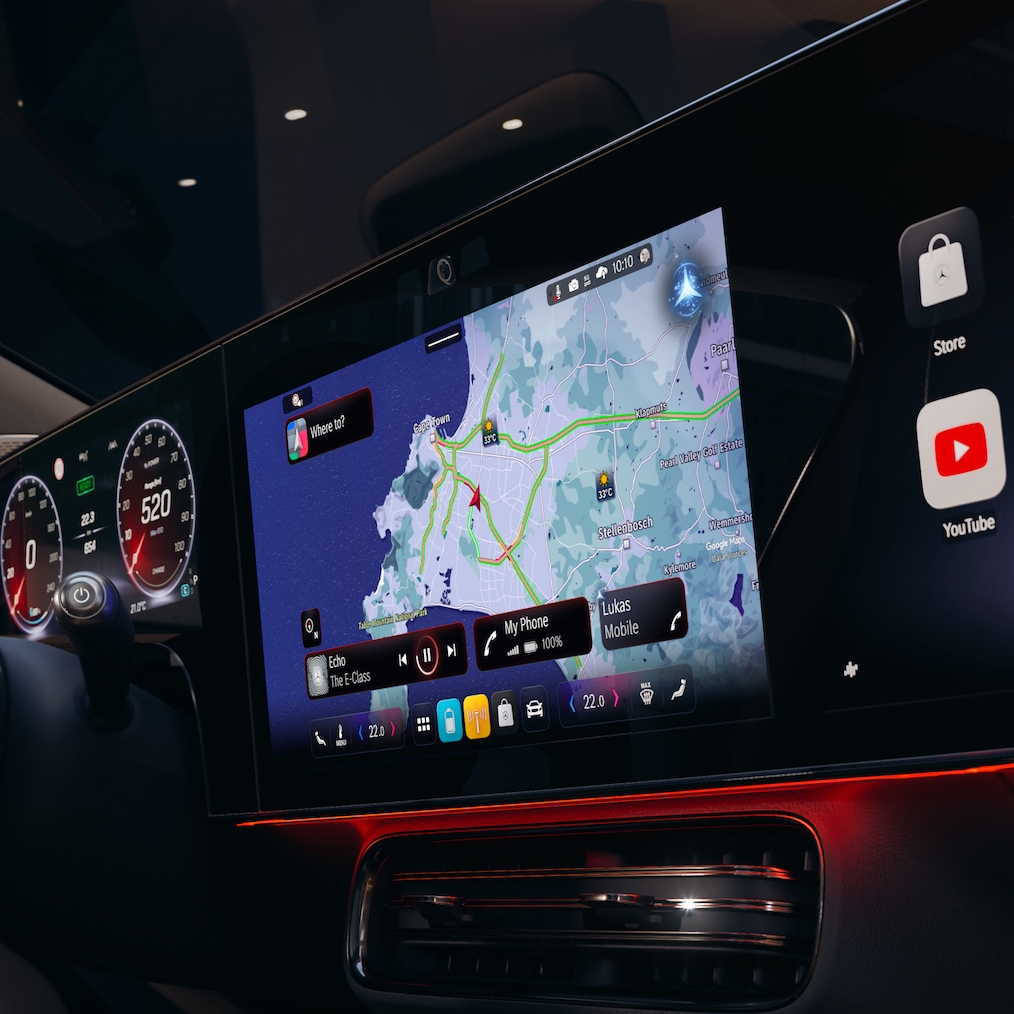 Ecranul MBUX Superscreen cu MB.OS în modelul Mercedes-Benz CLA C174.