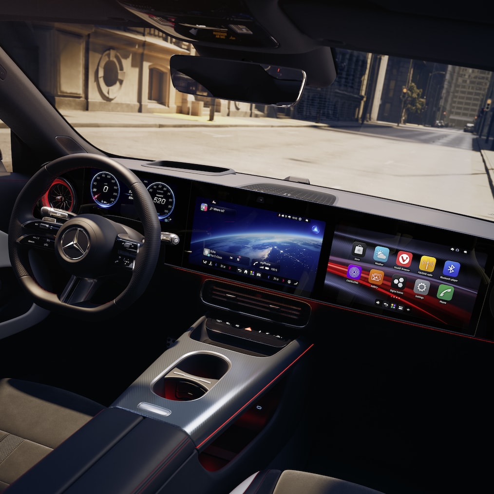 Ecranul MBUX Superscreen cu MB.OS în modelul Mercedes-Benz CLA C174.