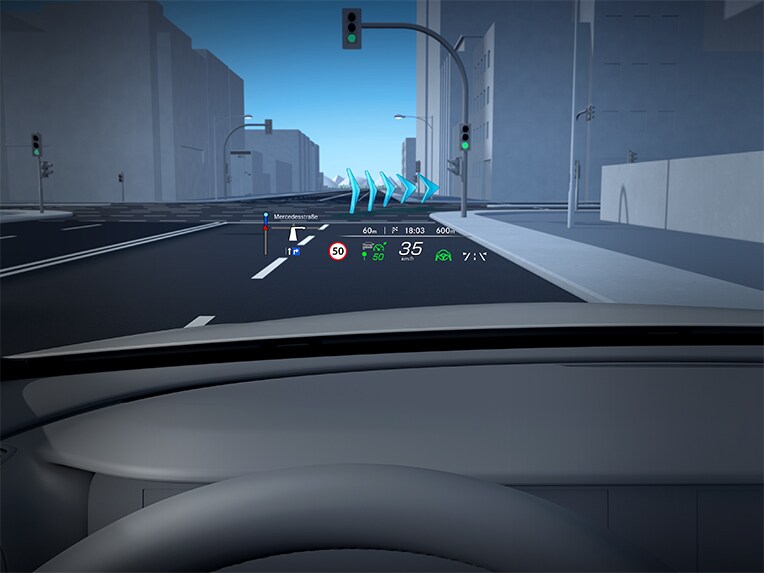 Modul de funcționare al realității augmentate MBUX pentru navigare la noul Mercedes-Benz CLA Shooting Brake.