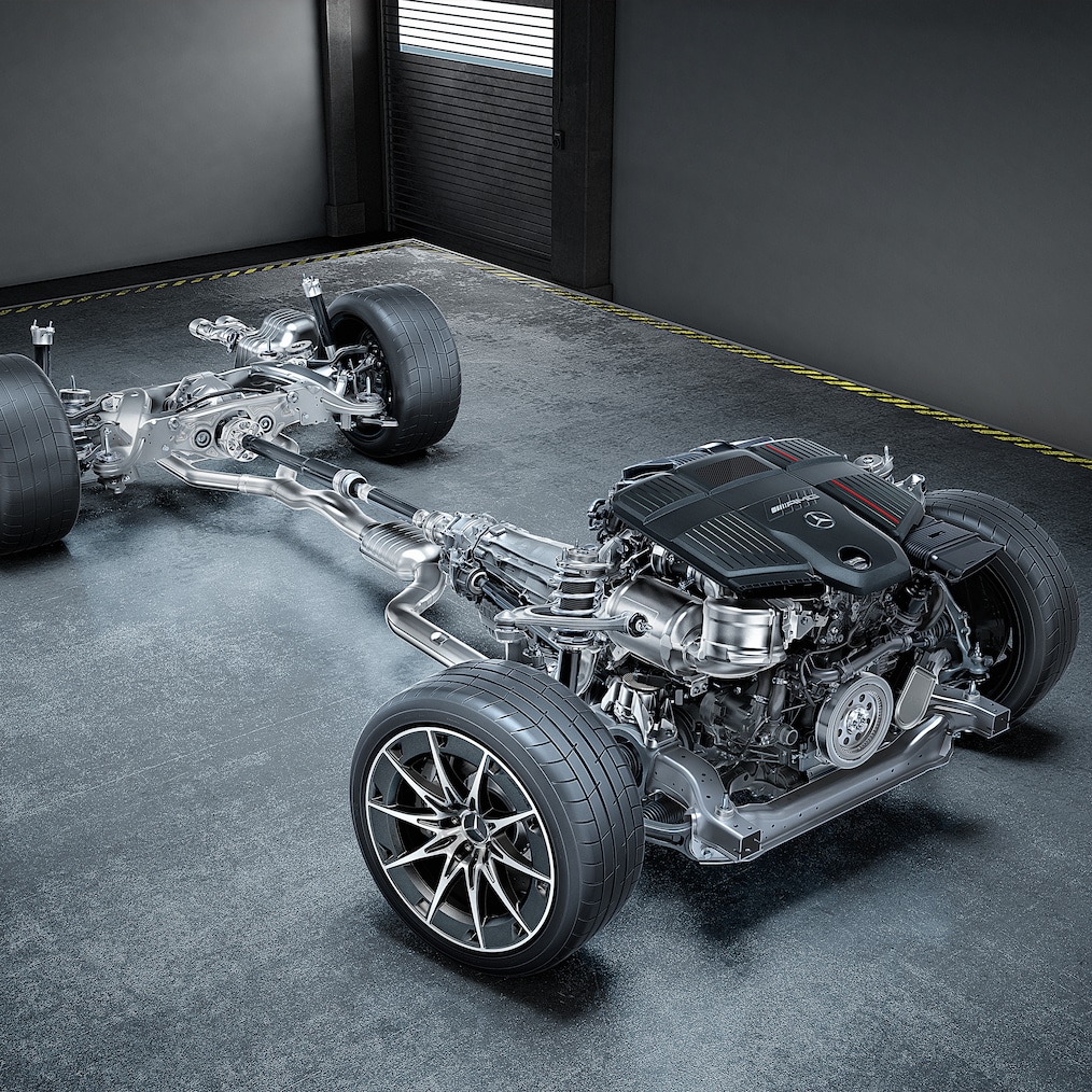 Imagine a grupului motopropulsor cu motor cu șase cilindri în linie, de 3,0 litri și AMG Performance 4MATIC+.