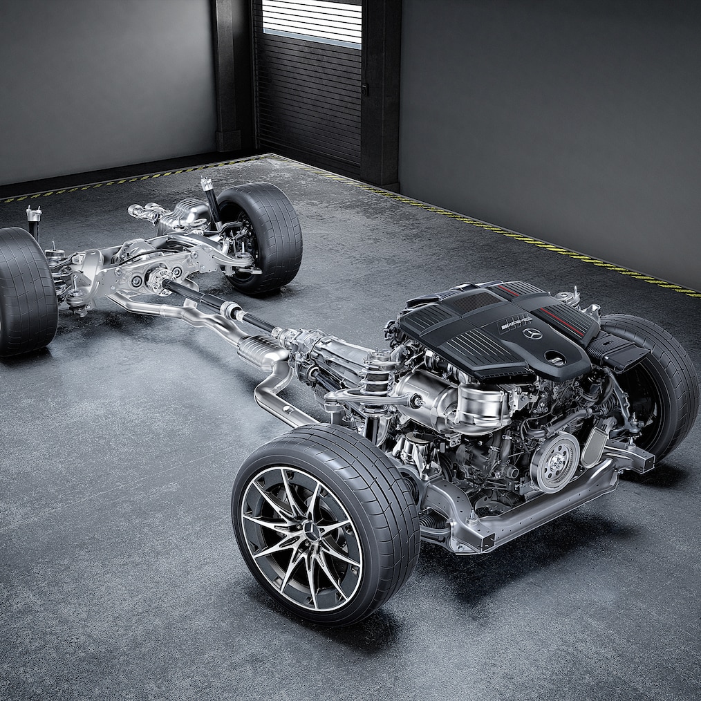 Grupul motopropulsor al modelului Mercedes-AMG CLE 53 4MATIC+ Coupé.