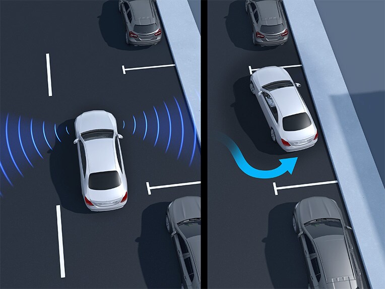 Asistentul de parcare activ cu PARKTRONIC în modelul Mercedes-Benz clasa E Coupé.