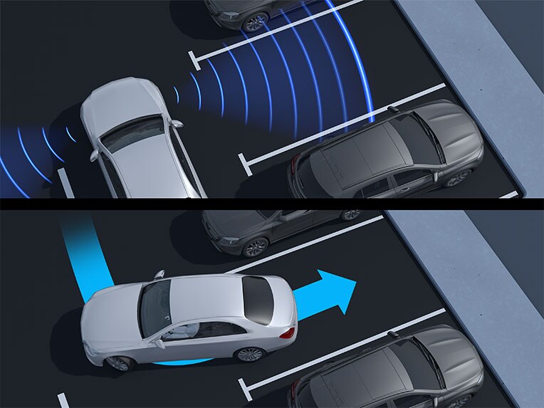 Asistentul activ pentru parcare cu PARKTRONIC în noul model EQA de la Mercedes-Benz.