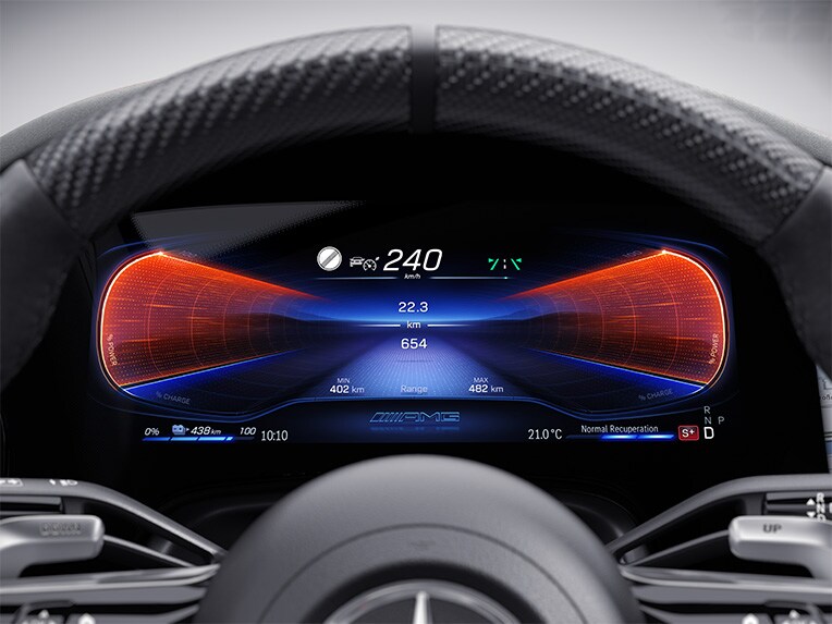 O reprezentare a pachetului AMG DYNAMIC PLUS în modelul Mercedes-AMG EQE Limuzină.