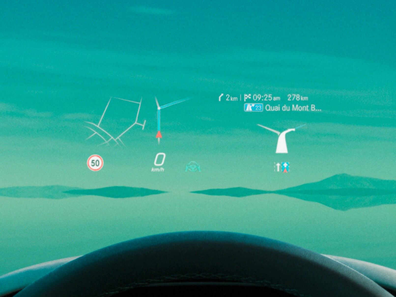 Head-up-Display în EQE Limuzină de la Mercedes-Benz.