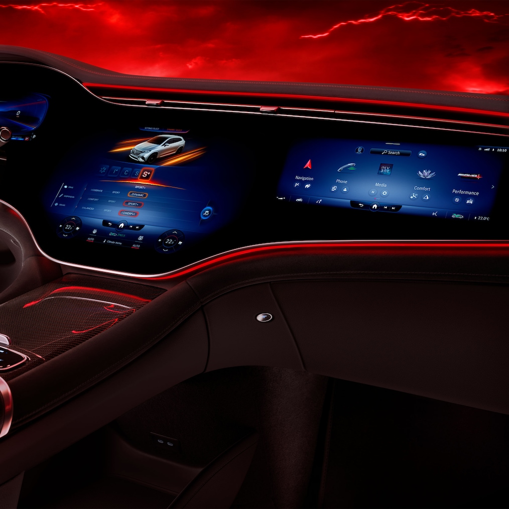 MBUX Hyperscreen din modelul Mercedes-AMG EQE 53 4MATIC+ SUV.