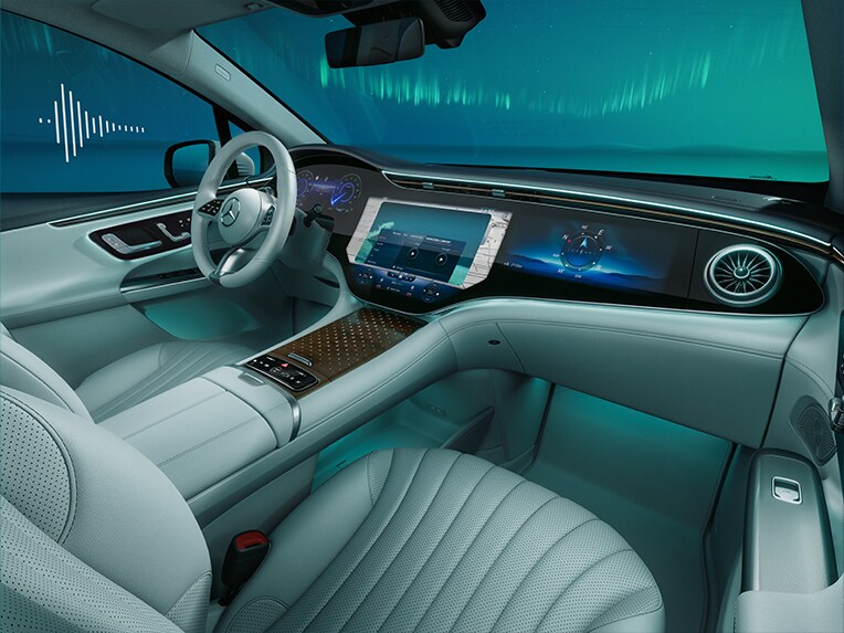 O reprezentare grafică a pachetului confort acustic în noul model EQE SUV de la Mercedes-Benz.