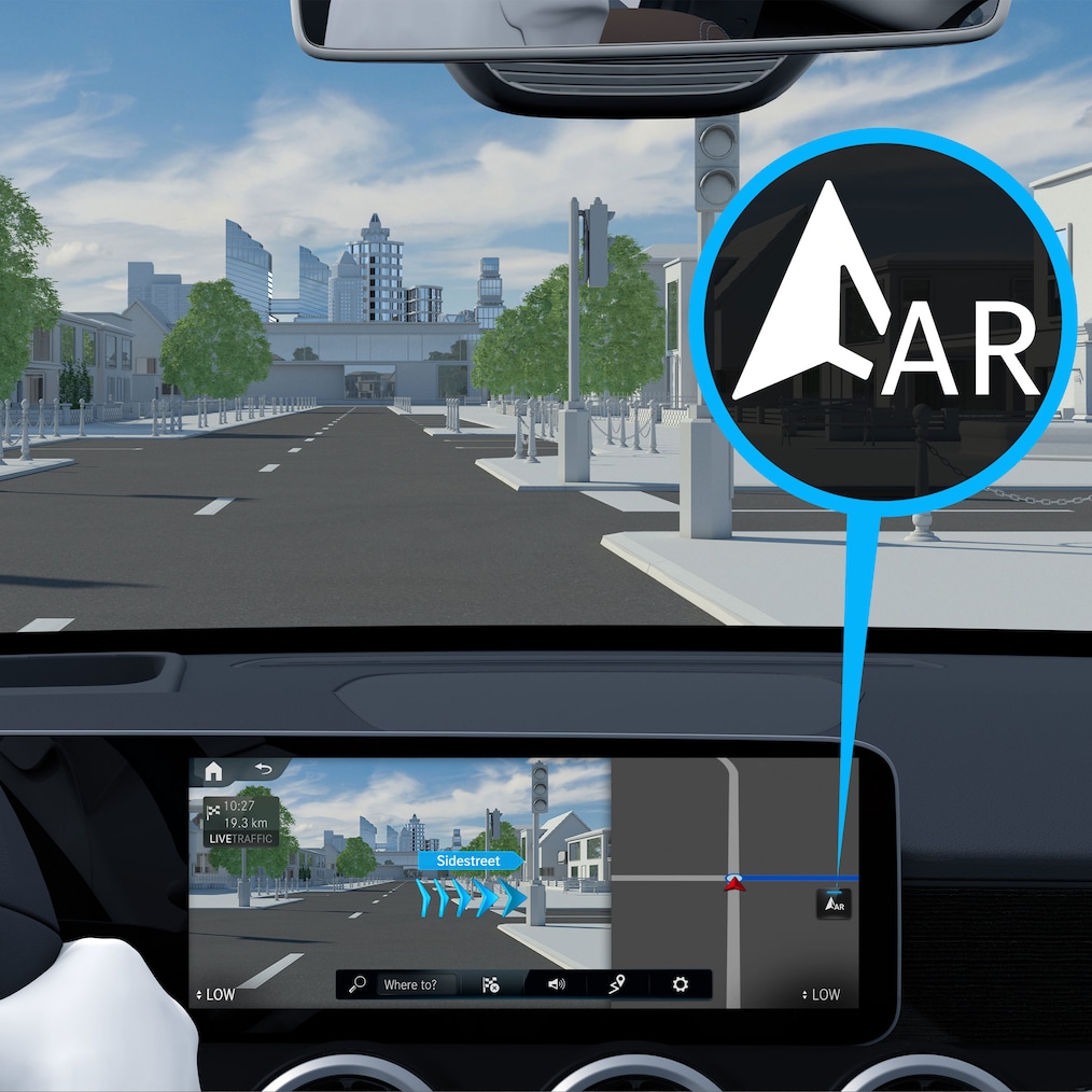 Cum funcționează extraopțiunea digitală: Realitate augmentată MBUX pentru navigație în Mercedes-Benz GLA.
