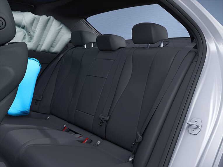 O reprezentare a sidebag-urilor din partea din spate a noului model GLB de la Mercedes-Benz.