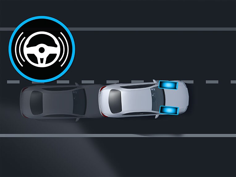 Modul de funcționare al asistentului activ pentru menținerea benzii de rulare în noul model Mercedes-Benz GLC Coupé.