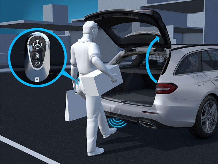 Modul de funcționare a funcției HANDS-FREE Access la modelul Mercedes-Benz GLC Coupé.