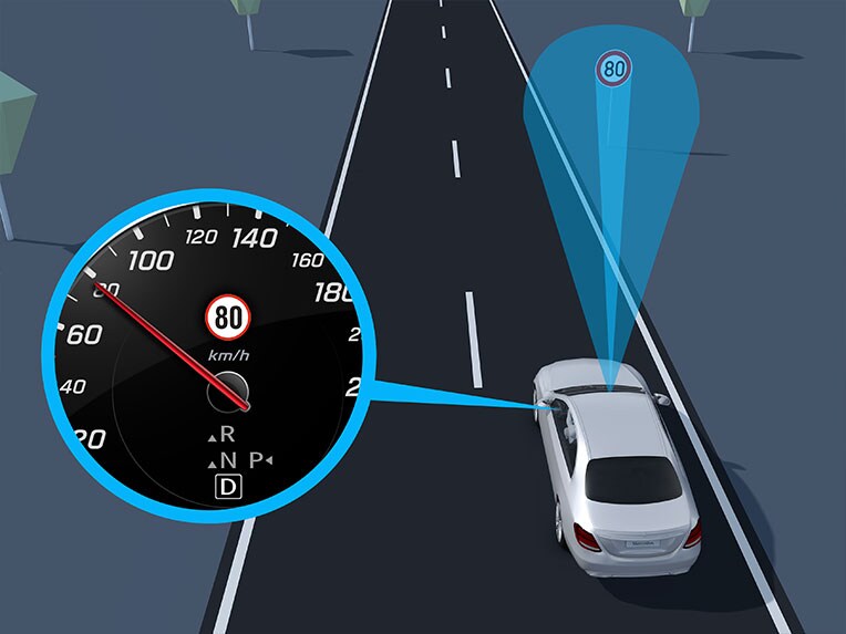 Asistentul pentru semne de circulație al noului model GLS de la Mercedes-Benz.