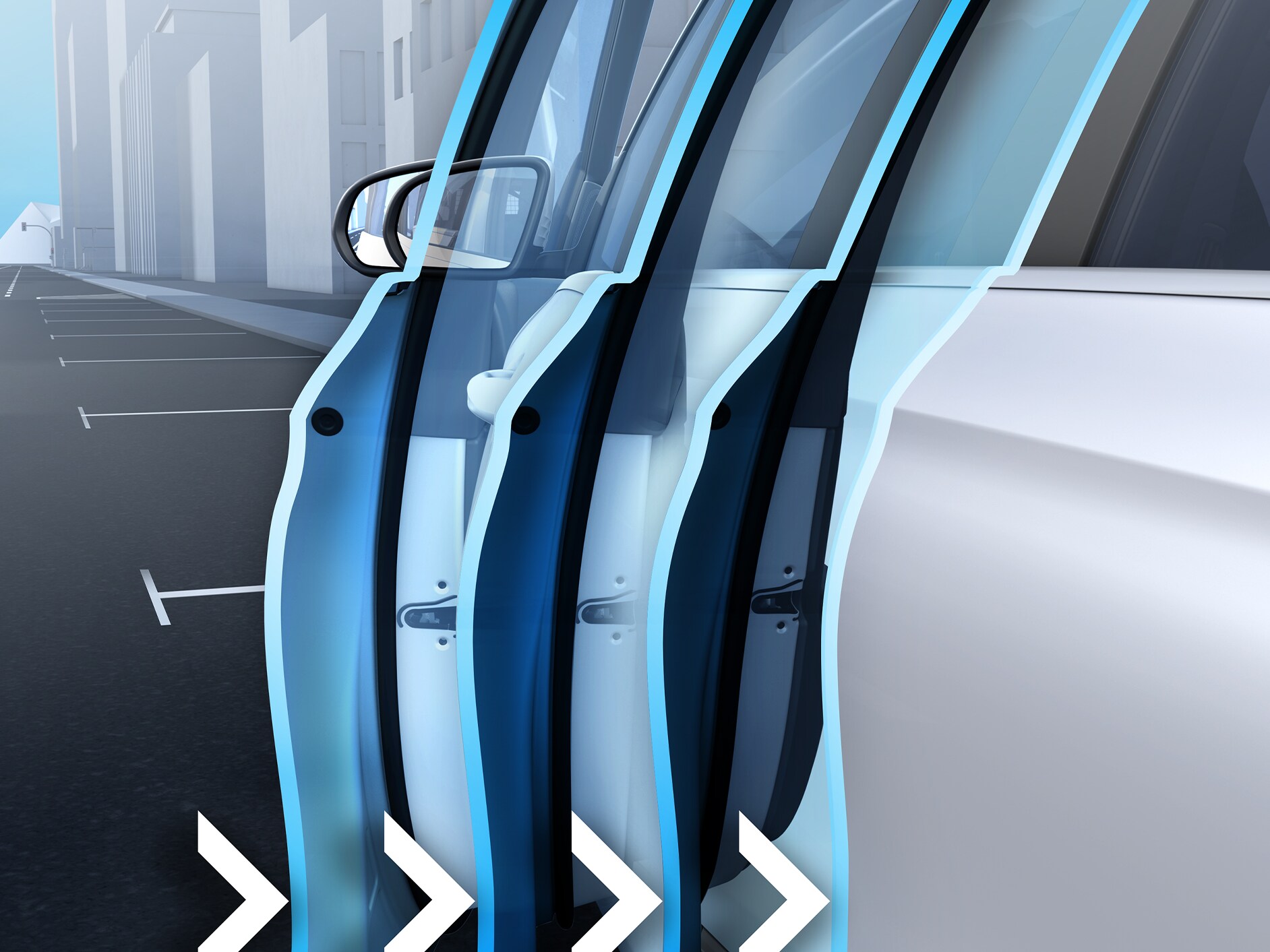 O reprezentare a servo-închiderilor noului model GLS de la Mercedes-Benz.