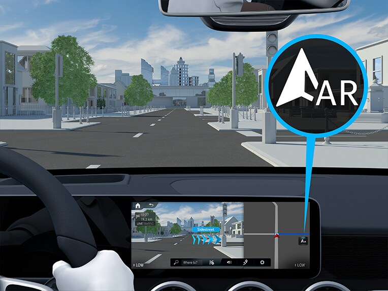 Realitatea augmentată MBUX pentru navigare în modelul Mercedes-Maybach GLS.