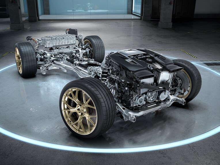 Reprezentarea sistemului de acționare al modelului Mercedes-AMG.