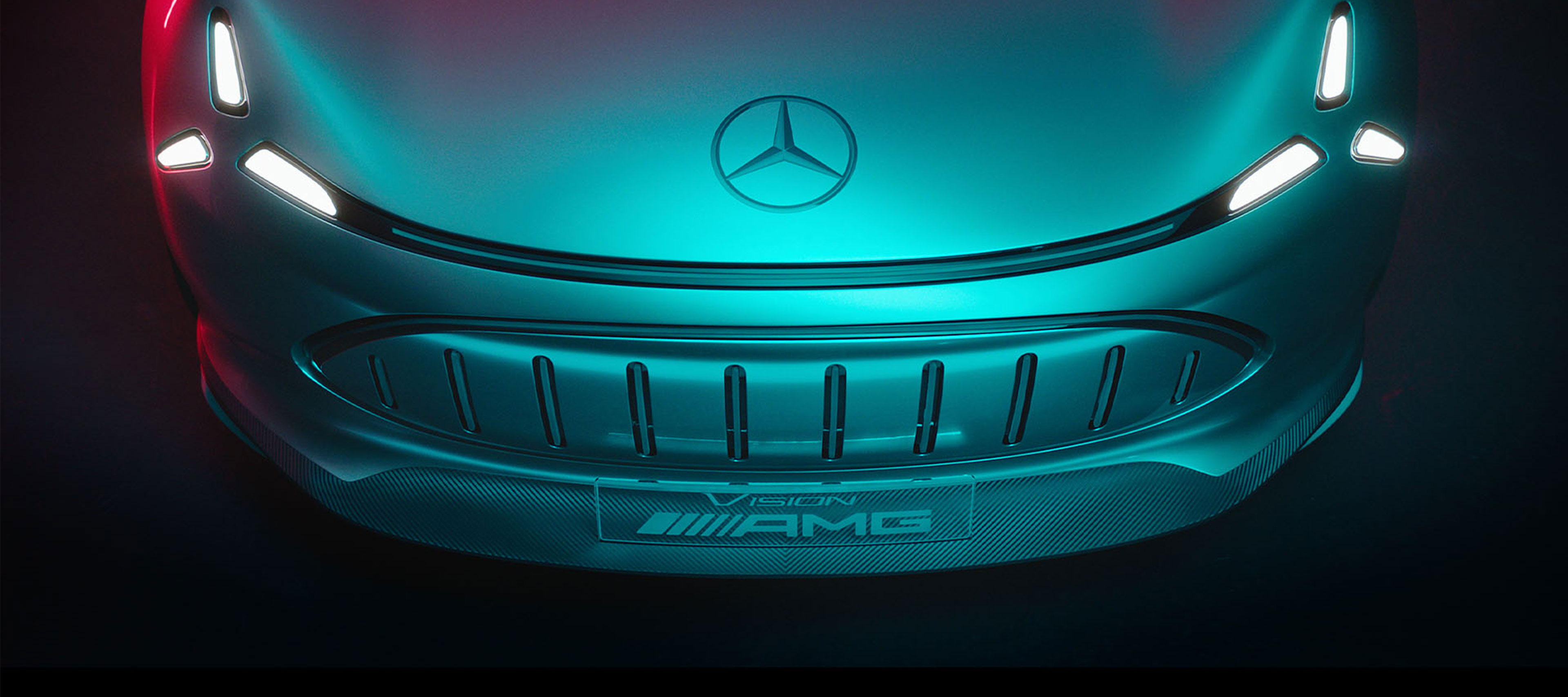 Modelele hibride și complet electrice AMG E PERFORMANCE | Mercedes-AMG O perspectivă frontală detaliată a Visiong AMG.