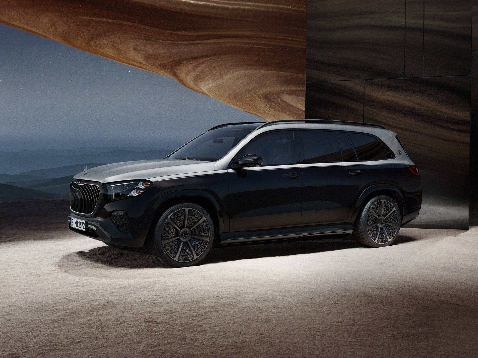 GLS Night Series | Marcă emblematică | Mercedes-Maybach Modelul Mercedes-Maybach GLS Night Series dintr-o perspectivă frontală.