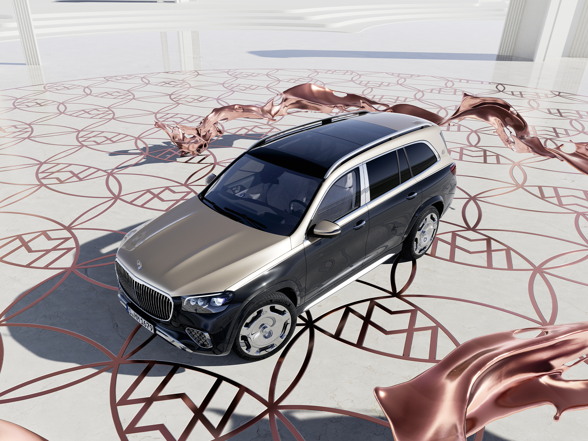GLS SUV | Marcă emblematică | Mercedes-Maybach O perspectivă aeriană a modelului Mercedes-Maybach GLS SUV.