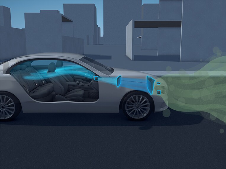 O ilustrație a sistemului ENERGIZING AIR CONTROL Plus al modelului Mercedes-Maybach EQS SUV.
