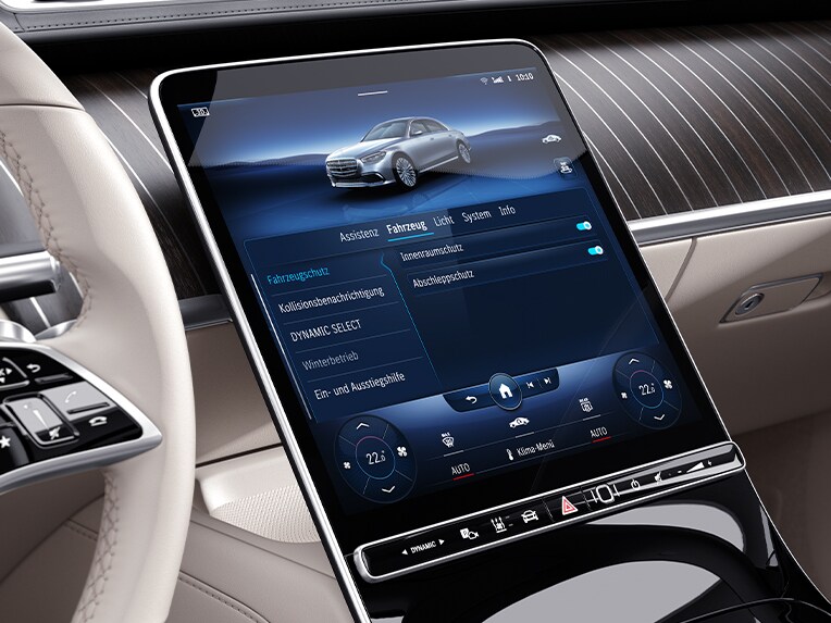 Modul de funcționare a protecției autovehiculului GUARD 360° Plus în modelul Mercedes-Benz clasa S limuzină lungă.