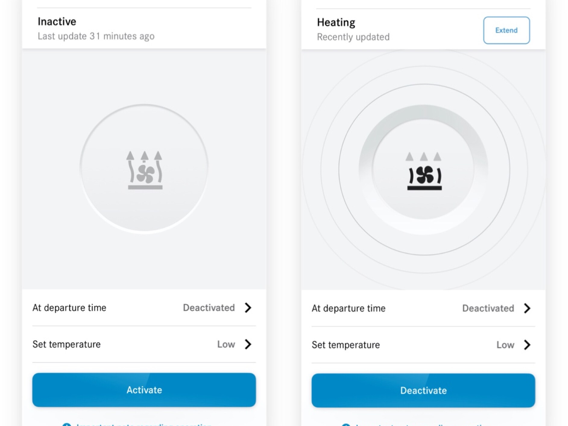 Pe un smartphone este setată climatizarea cu ajutorul extraopțiunii digitale Programare încălzire/ventilare auxiliară.