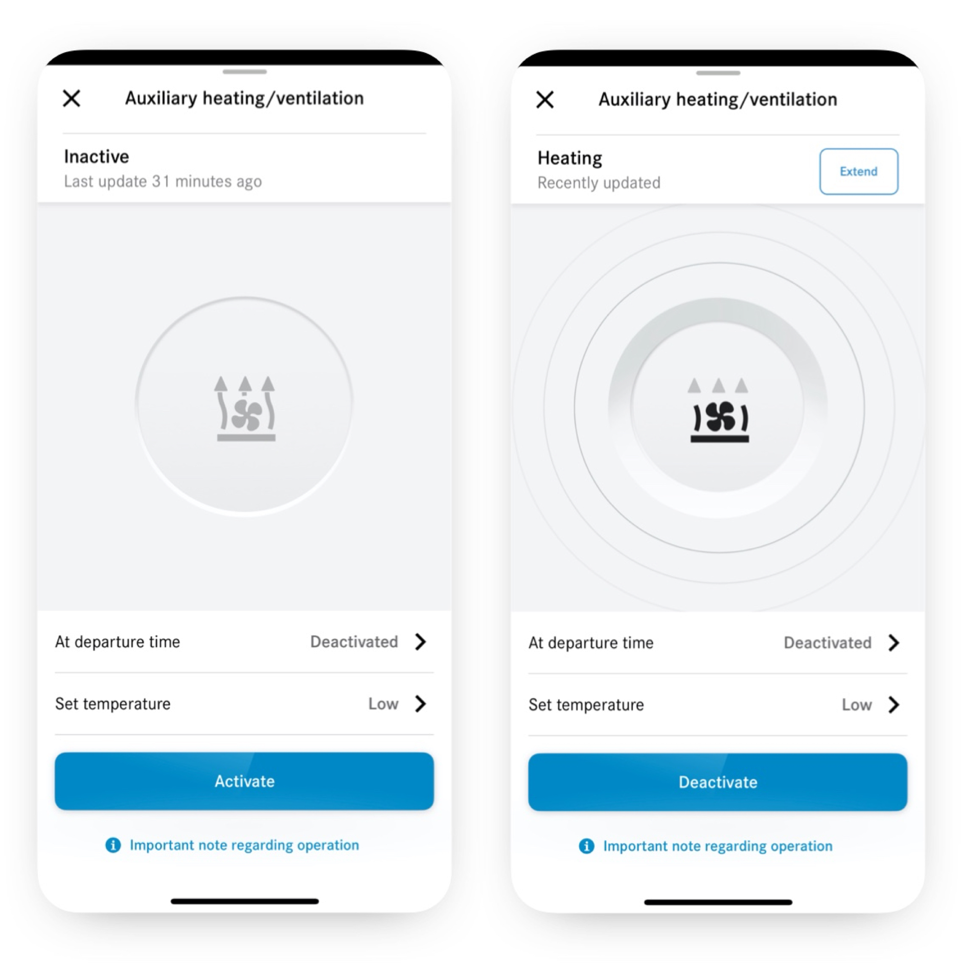 Programare încălzire/ventilare auxiliară | Remote | Mercedes-Benz Pe un smartphone este setată climatizarea cu ajutorul extraopțiunii digitale Programare încălzire/ventilare auxiliară.