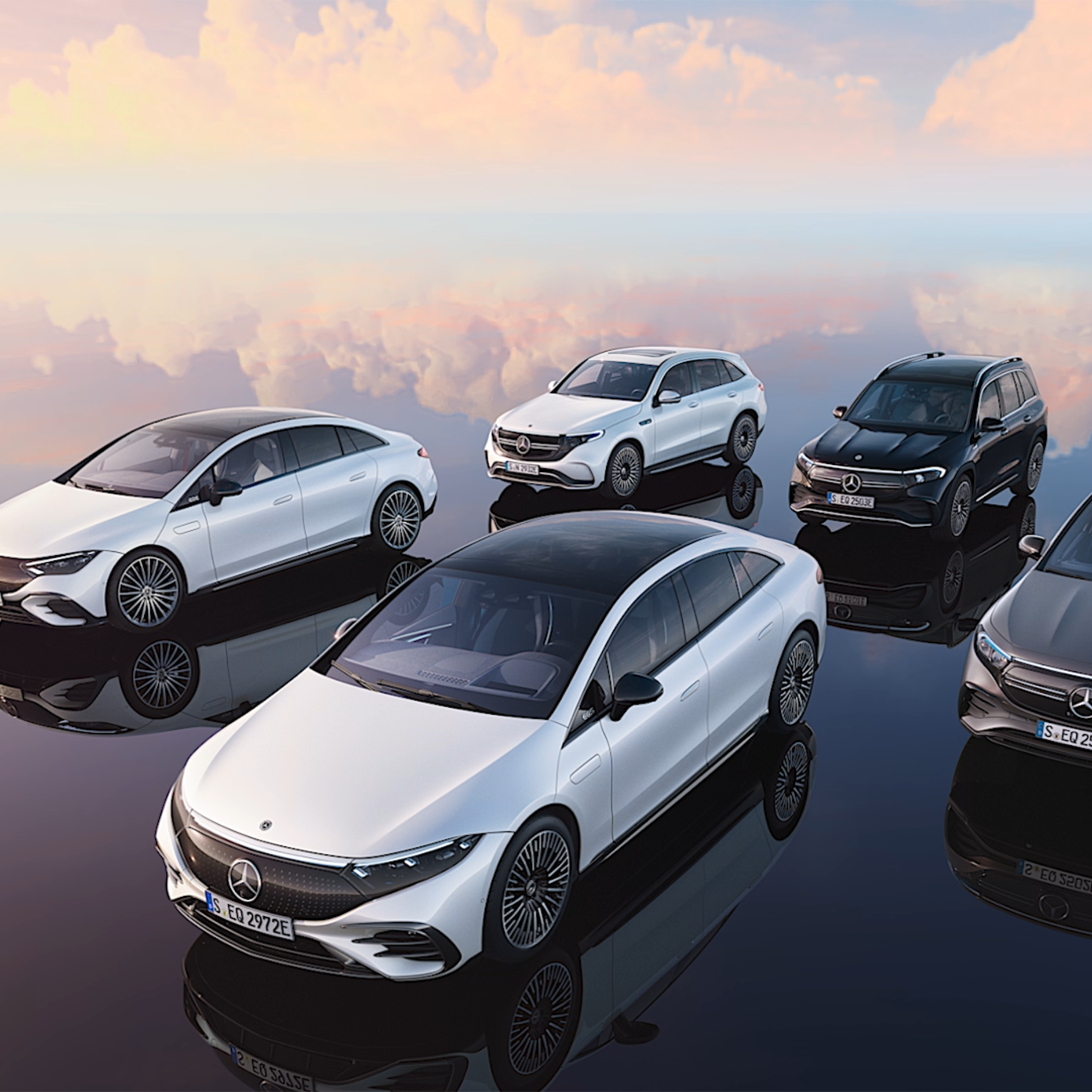 Mercedes-Benz | Autovehicule electrice Perspectivă laterală frontală a autovehiculelor electrice Mercedes-Benz