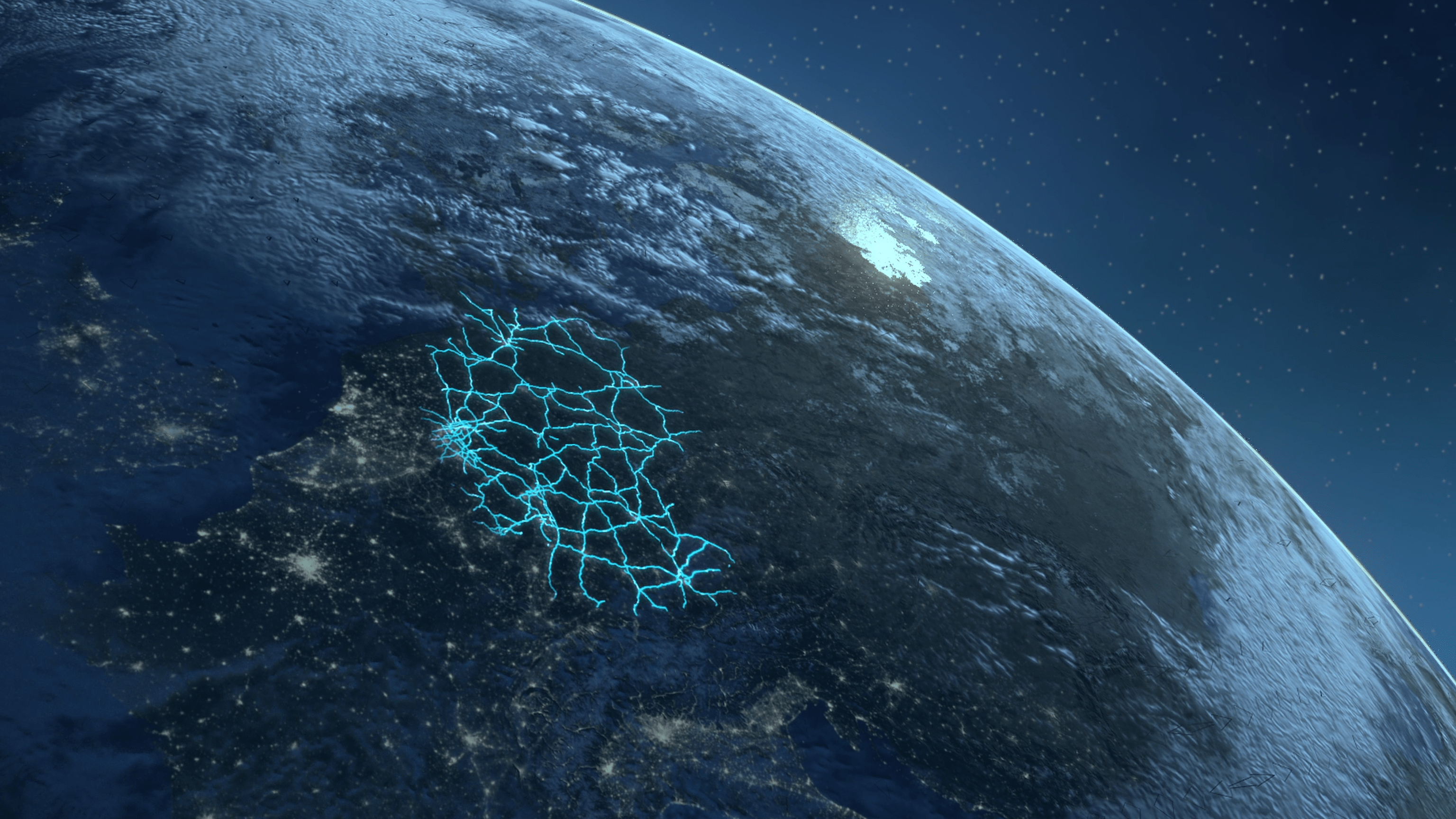 O secțiune a globului cu o reprezentare schematică a rețelei de rute din Germania O secțiune a globului cu o reprezentare schematică a rețelei de rute din Germania