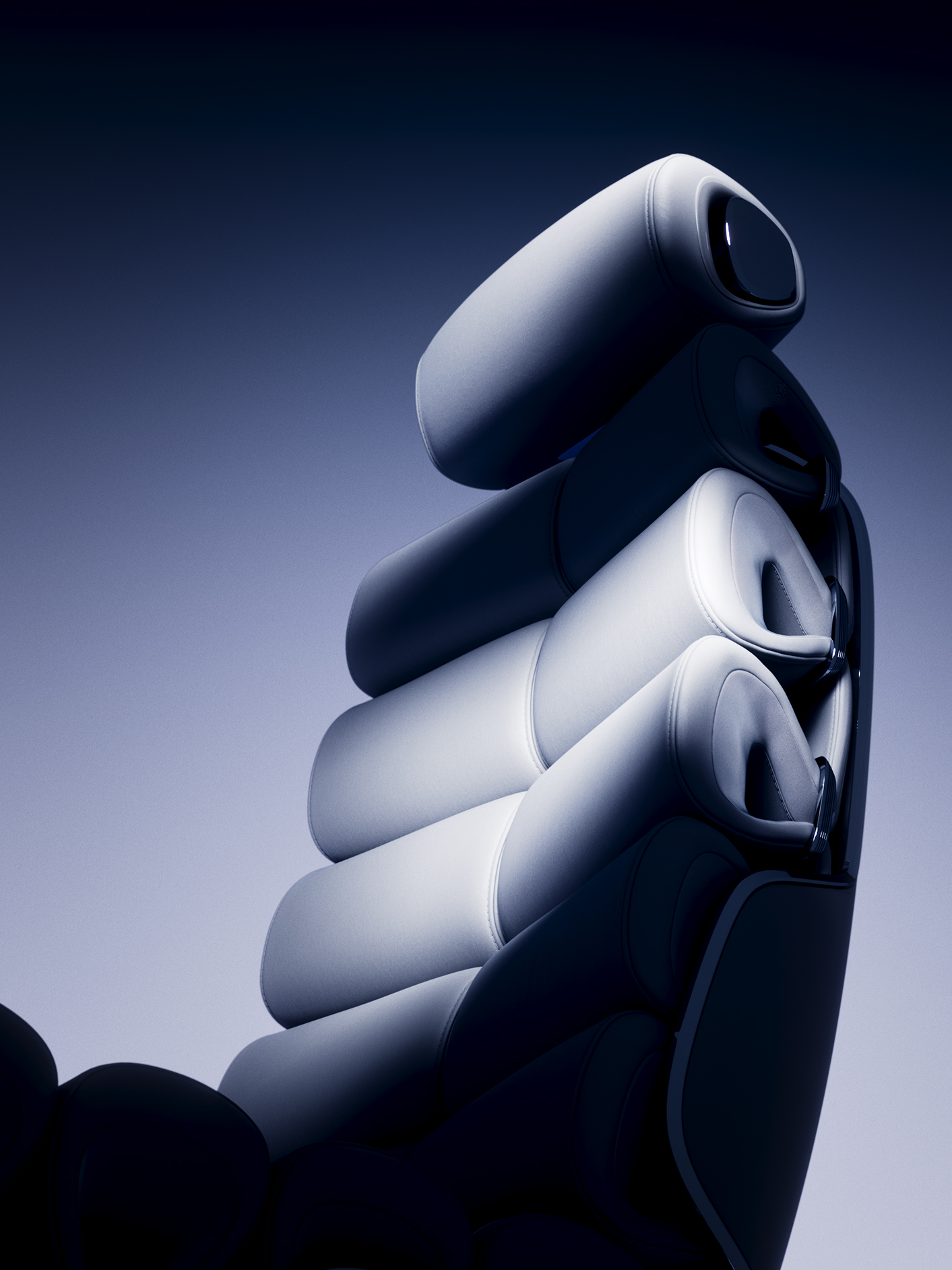 Fotoliu | Vision V | Mercedes-Benz Scaunul individual poate fi văzut de aproape. Pernele tubulare flexibile îi oferă un design futurist unic.