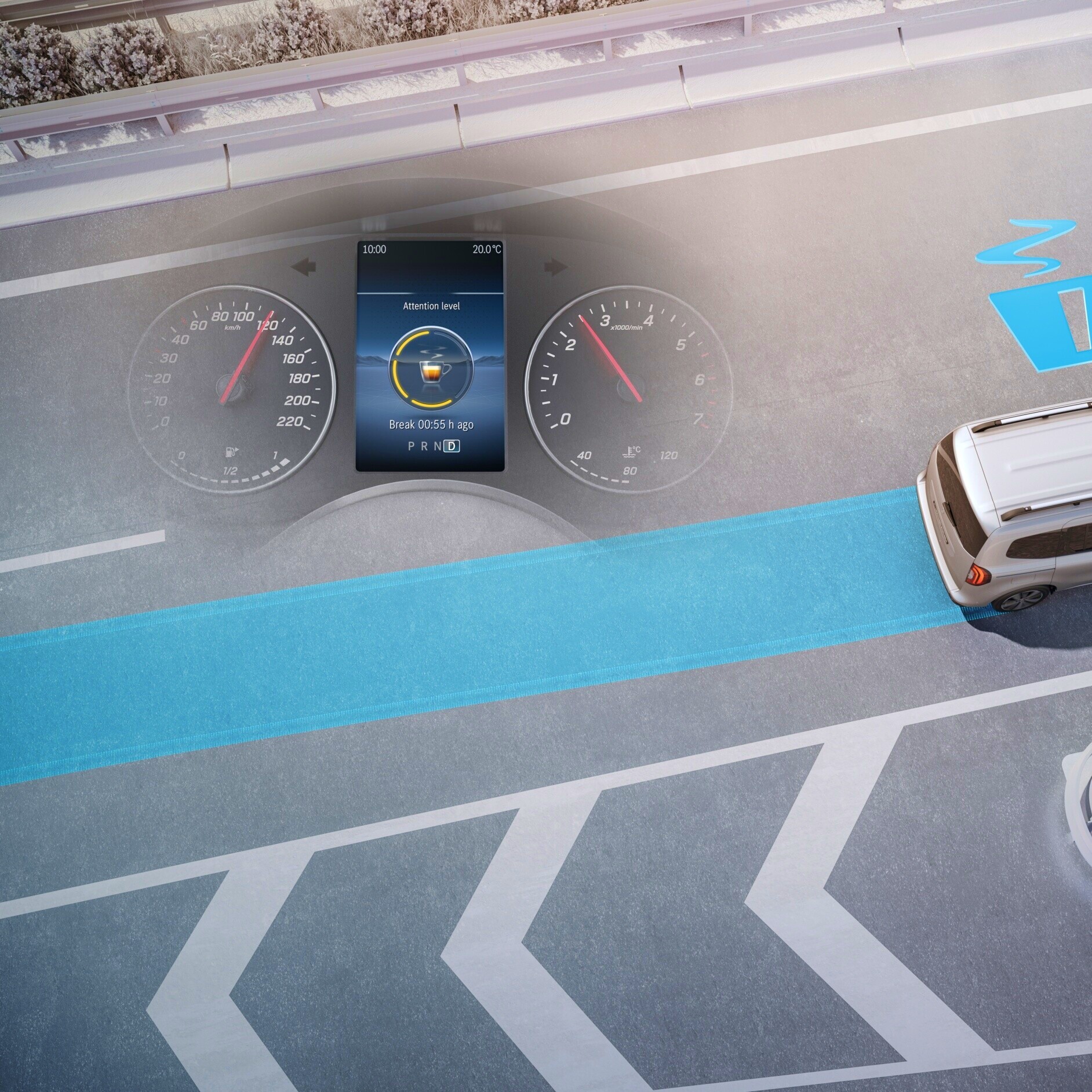 ATTENTION ASSIST | eCitan furgon | Mercedes-Benz Sistemul ATTENTION ASSIST în modelul Mercedes-Benz eCitan furgon.