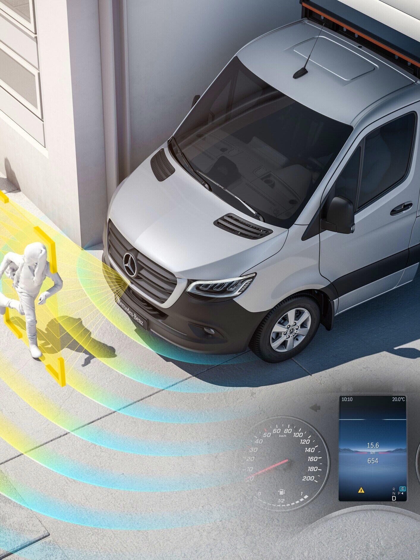 Sistem de informații la pornirea de pe loc (MOIS - "Moving Off Information System") pentru modelul Mercedes-Benz eSprinter șasiu cu platformă.