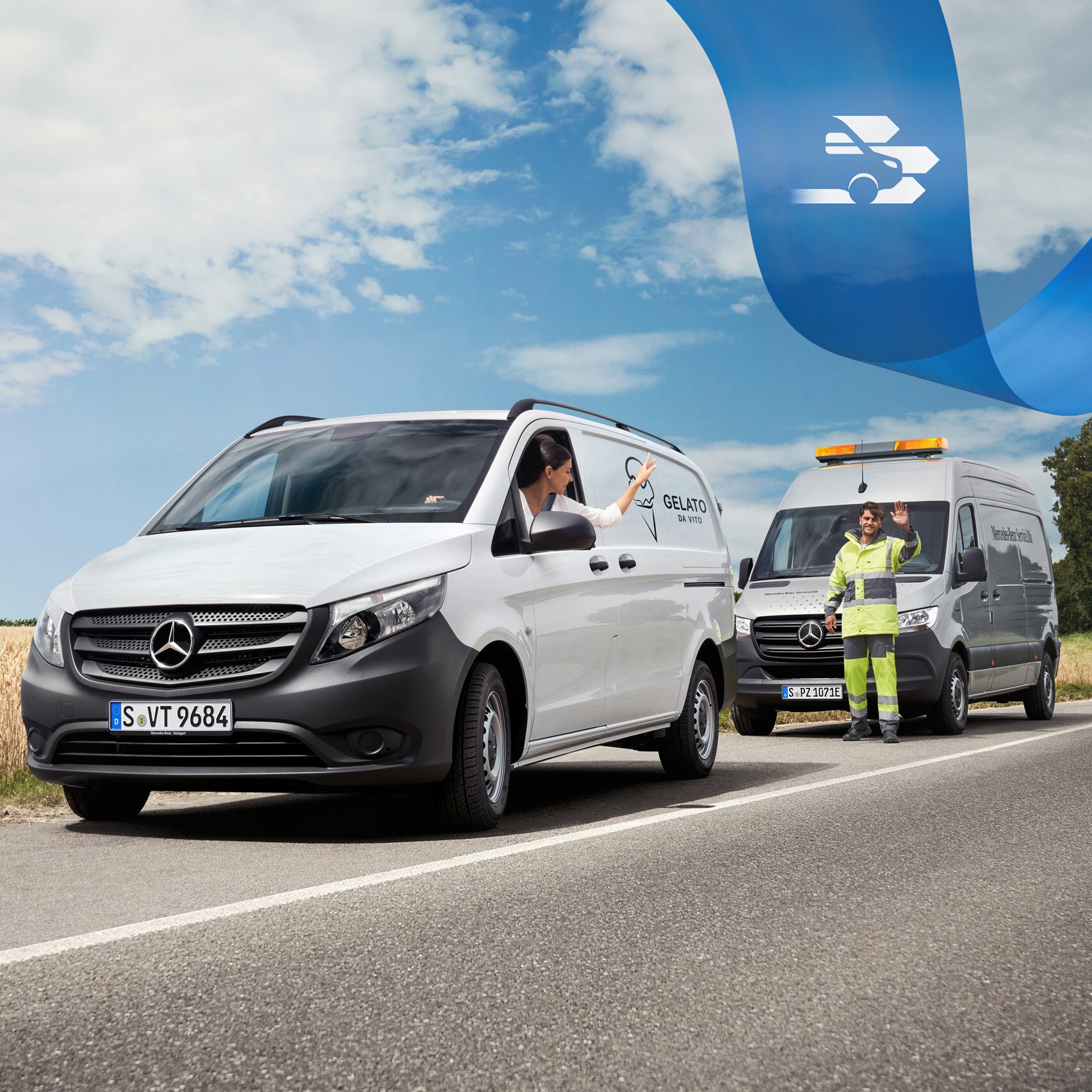 Asistență competentă: service-ul Mercedes-Benz ajută șoferul autovehicului, de la marginea drumului.