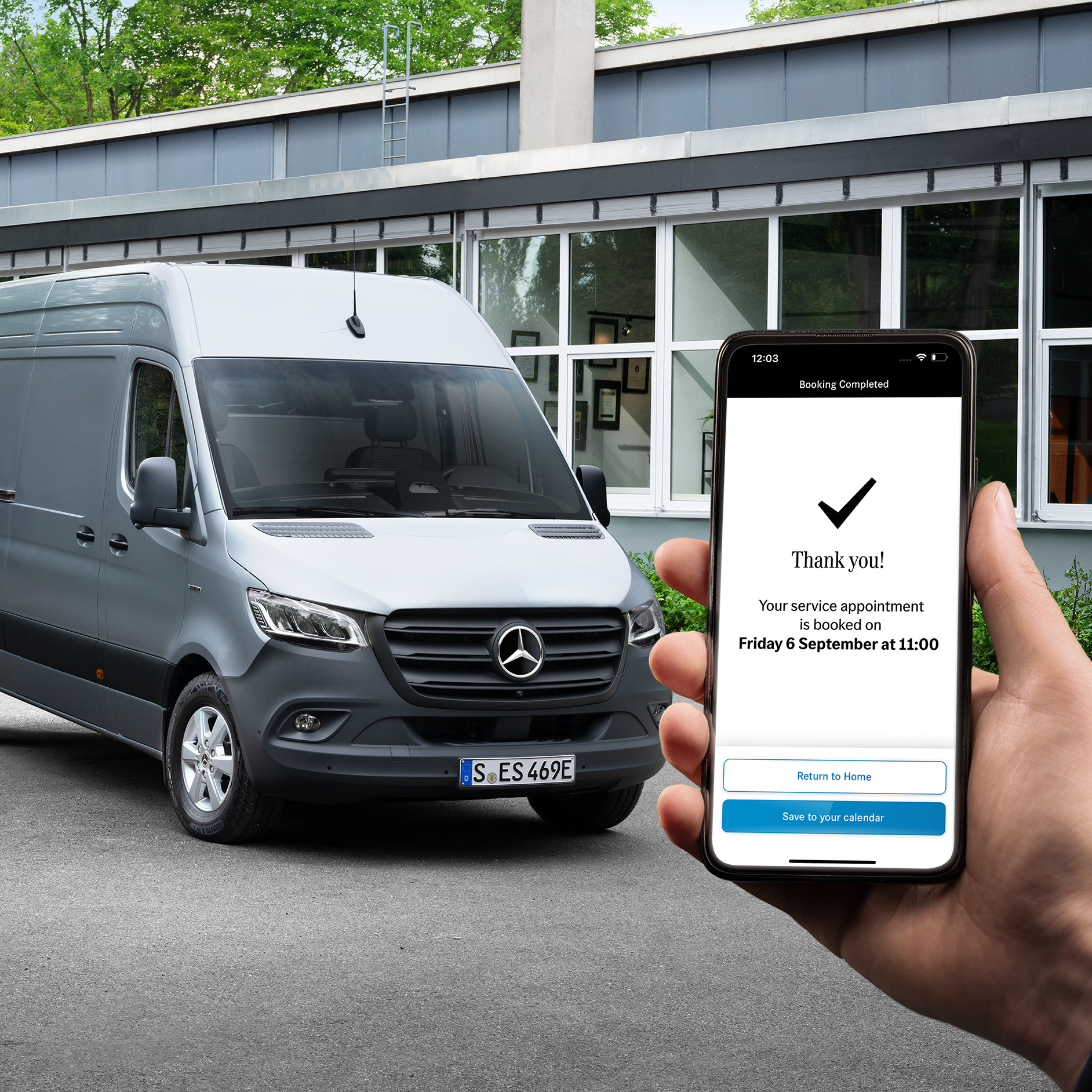 Autovehicule electrice Mercedes-Benz | Asistență digitală pentru service Mesaj din aplicația de programări online.